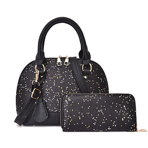 Ensemble de sacs en PU à paillettes et à franges pour femmes, couleur unie, 2 pièces, noir, blanc, rose pâle - Product Image 5