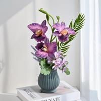 Arrangement en pot d'orchidée Cymbidium artificielle, fausse orchidée, fleur d'hortensia, bonsaï pour la décoration de table à la maison