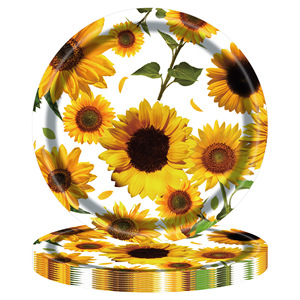 Sunflower Paper Plate Set 60-80 Pcs Birthday Party Tableware Round Digital Printing <b>Environment</b> Friendly - Product Image 4