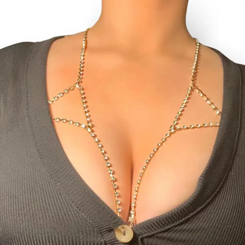 Sexy Shine Diamond Hollow Bikini Ladies Breast Chain Jewelry Metal Ladies Tassel Body Chain