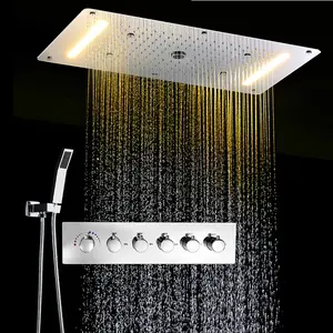 Terbaru Stainless Steel 5 Cara Didivermixer Set Led Rain Shower Kepala Handheld Shower dengan Tubuh SPA Pijat Jet Set