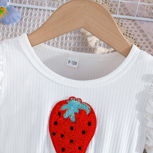 Conjunto de Falda a Cuadros para Bebés Niñas, Ropa Infantil Transpirable y Ecológica, Bordado de Fresa, Antiestático, Informal - Product Image 3