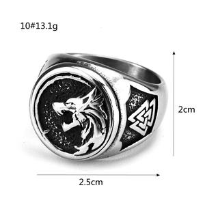 Men's Titanium Steel <b>Ring</b> Viking Wolf Head Round Geometric Design Hip Hop Style Gift Jewelry - Product Image 5