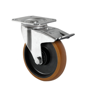 CASCOO 4 pouces PU frein pivotant raccord <span class=keywords><strong>de</strong></span> <span class=keywords><strong>plaque</strong></span> <span class=keywords><strong>de</strong></span> roulette industrielle pour chariots et conteneurs à roulettes - Product Image 1