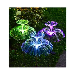 7 Farbwechsel Solar Garden Dekorative LED-Glasfaser Doppel qualle Flower Fair Stake Lights für Garden Lawn Yard Patio