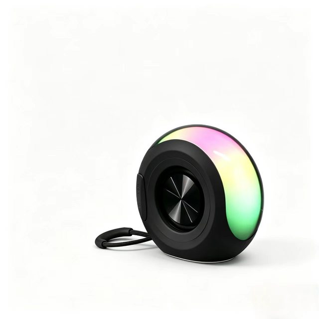 Round RGB Lighting Portable Speaker Outdoor Carry Lanyard Desktop Mini Audio Device