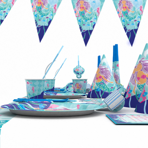 Commercio all'ingrosso del fumetto a tema little mermaid festa di compleanno del partito della decorazione set piatti bicchieri di carta da tavola set - Product Image 5