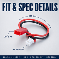 Câble adaptateur de batterie JST vers PH 2.0, 6 pièces, 135mm, 22awg, en Silicone, adapté pour voiture RC Crawler à l'échelle 1/24, pièces de rechange Micro Lipo
