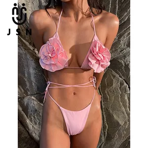 JSN 2023 özel seksi tanga 3D çiçek mayo tedarikçisi kadınlar toptan lüks bikini seti kadın mayo beachwear