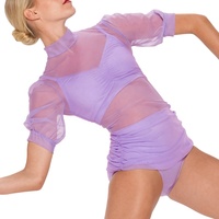 Robe de danse lyrique élégante MiDee avec manches bouffantes courtes et jupe plissée, comprend un soutien-gorge et des culottes pour les spectacles sur scène