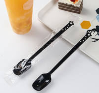 Sendok Plastik Sekali Pakai Food Grade Ukuran Besar 18cm 21cm 22cm Gagang Panjang untuk Minuman Soda, Toko Teh Susu, Sup Es, Pengaduk, Garpu Buah