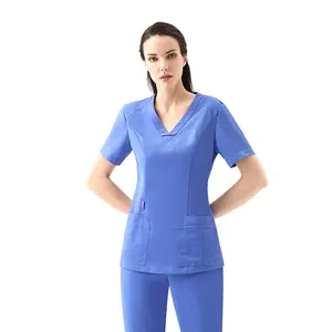 Scrub in Spandex elasticizzato a 4 vie più venduti per set medici uniformi ospedaliere con scollo a V da donna e da uomo