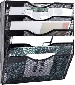 Black Office Hanging Magazine Rack wall mount file folder metal mesh desk organizer
