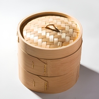 Ensemble de cuiseurs vapeur traditionnels asiatiques écologiques de haute qualité, 100% bambou biologique, capacité de 2 L, 2 étages, couvercle en bambou, compatible gaz et induction