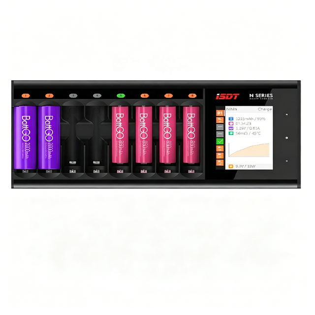 ISDT N8 LCD Display Universal Battery Charger,8-Slot Speedy Smart Battery Fast Charger for Rechargeable Batteries AA AAA Li-lon