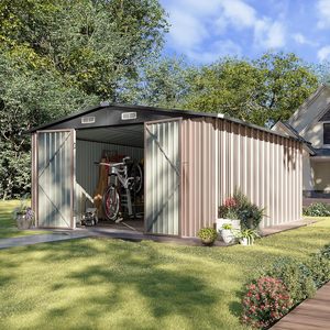Abri <span class=keywords><strong>de</strong></span> <span class=keywords><strong>jardin</strong></span> extérieur 10 x 12 pieds avec grande porte à double charnière, abri <span class=keywords><strong>de</strong></span> <span class=keywords><strong>jardin</strong></span> utilitaire avec porte verrouillable et toit incliné, abris métalliques - Product Image 5