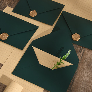 Enveloppe artistique texturée vert foncé épaissie de 200g avec <span class=keywords><strong>lettre</strong></span> d'invitation de carte de voeux haut de gamme Papier à en-tête en peau de vache vintage - Product Image 1