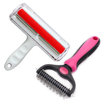 Peigne démêlant double face en acier inoxydable, râteau pour sous-四rêches, rouleau anti-poils, brosse de toilettage pour chiens et chats à poils longs, ensemble de brosses pour animaux de compagnie