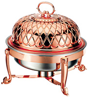 Ensemble de plats de service ovales de luxe classiques en acier inoxydable doré avec couvercle, chauffe-plats en céramique