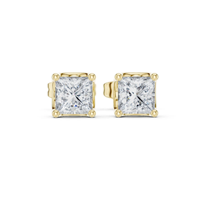Pendientes de tuerca de diamantes de corte princesa de oro amarillo de 14 quilates con ajuste clásico Seguro de cuatro puntas de la India - Product Image 5