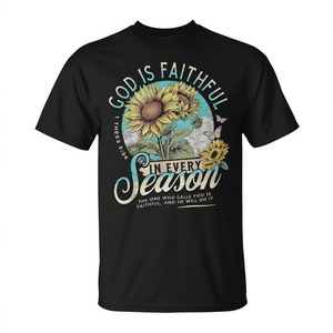 Camiseta con estampado gráfico cristiano de God Is Faithful In Every Season, color negro, unisex, cuello redondo, manga corta, regalo para adultos, iglesia, impresión digital - Product Image 3