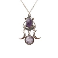 Pendentif Triple Lune Déesse : Collier Croissant Wiccan - Collier Triple Lune en Améthyste Bijoux Charme Pagan Wiccan Vente en Gros