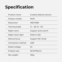 Caméra Creality Nebula NC01 1080p WiFi pour surveillance d'imprimante 3D en temps réel, détection de spaghetti, exposition manuelle