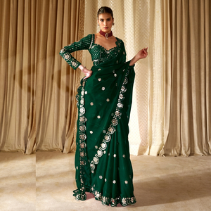 Sari en Georgette de créateur indien, dernière collection exclusive, pour mariages et fêtes, séchage rapide, toutes saisons, pour femmes - Product Image 1