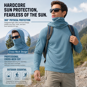 Chemise anti-UV à capuche avec protection faciale, design croisé au cou, manches longues, vêtement de performance <span class=keywords><strong>pour</strong></span> la pêche et les voyages - Product Image 1