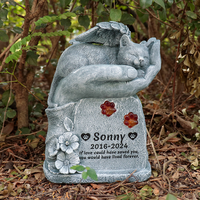 Personnalisé 3D Résine Chat Mémorial Statue Main Ange Aile Conception Solaire Lumières Personnalisé Souvenir Artistry Jardin Décoratif