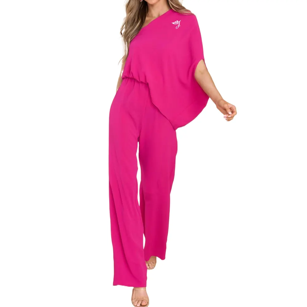 SMO single shoulder chiffon jumper for women christmas jumper hot pink jumpsuit