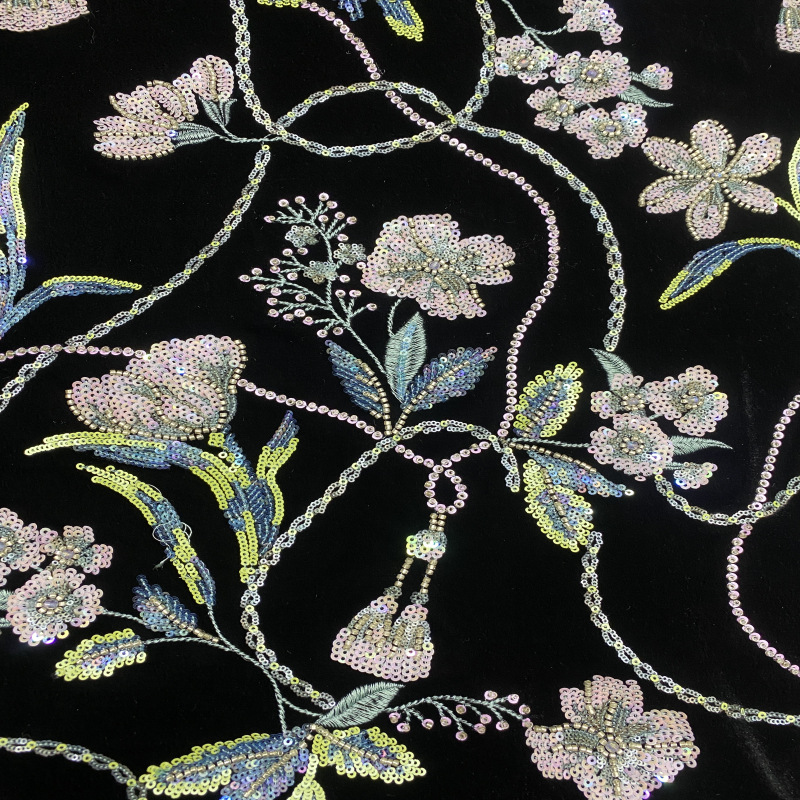 computer beaded fabric velvet crystal embroidered