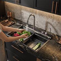 Évier de cuisine cascade multifonction intelligent en acier inoxydable à cuve unique, fait main, à prix compétitif
