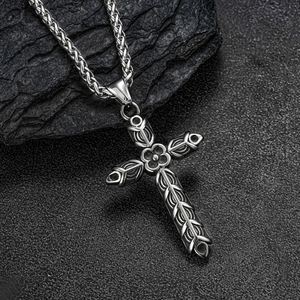 Vintage Viking Flower <b>Cross</b> Pendant Necklace for <b>Men</b> Women Stainless Steel Fashion Carving Necklaces Punk Biker Amulet Jewelry - Product Image 2
