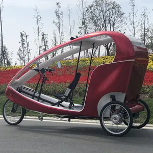 पीई केबिन पेडल की सहायता 3 पहिया 2 यात्रियों किराये उपयोग Velo टैक्सी, शहर लोकप्रिय टैक्सी बाइक इलेक्ट्रिक साइकिल रिक्शा आपूर्तिकर्ता