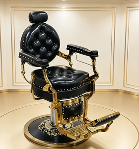 Fauteuil de Barbier Luxe Vintage avec Cadre Doré, Rivets Capitonnés, Hydraulique Inclinable et <span class=keywords><strong>Repose</strong></span>-Pieds Ajustable pour Salon de Coiffure - Product Image 2