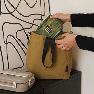 Lunch Bag Nylon Insulated Drawstring Large Capacity Office Use Grey Stone Green <b>Khaki</b> Midnight Black - Product Image 2