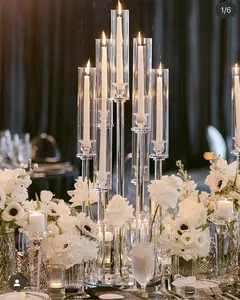 8 Arms Wedding Centerpiece Glass Tube Candelabra Long Stem Crystal Candle Holder