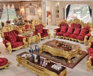 Muebles de sala de estar de lujo, muebles clásicos, sofá y sofá tallado en pan de oro, juego de sofás de lujo 1 + 2 + 4 - Product Image 6