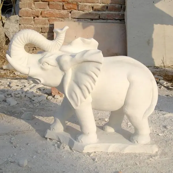 カスタム手彫り等身大動物彫刻白い大理石の象の像
