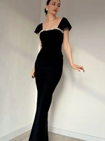 Robe longue moulante respirante à découpe diamant et col bateau élastique pour femme, idéale pour les fêtes d'été, les anniversaires et les soirées