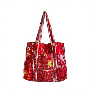 Custom Cotton Embroidered Tote <b>Bag</b> Large Shoulder Shopping <b>Bag</b> with Patchwork Design Zipper Closure Eco-friendly - Product Image 1