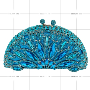 Women Opulent Floral Half Moon Rhinestones <b>Clutch</b> Purse Bling Crystal Evening <b>Bag</b> with Detachable Chain <b>Wedding</b> Guest Handbag - Product Image 5