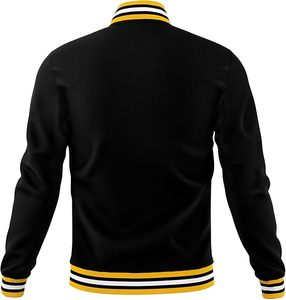 Custom Logo Black <b>Bomber</b> <b>Jacket</b> Men Varsity <b>Baseball</b> <b>Jacket</b> Contrast Stripe Ribbed Trim Knitted Casual Outerwear for Brands - Product Image 3