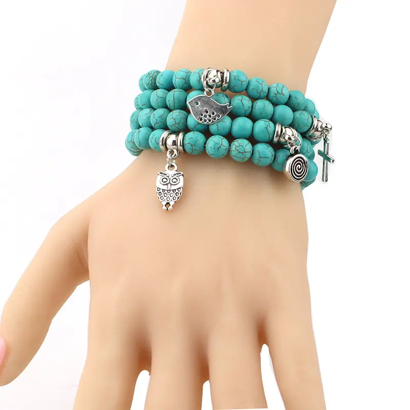 Bohemian turquoise beaded string bracelet animal boho natural stone bead bracelet