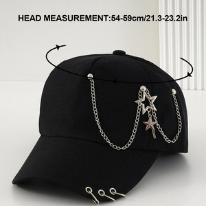 หมวกเบสบอลสีดำแบบมีโซ่สำหรับผู้ชายและผู้หญิง ขายดีข้ามพรมแดน พร้อมโซ่คล้องและจี้รูปดาว สไตล์พังก์ ฮิปฮอป - Product Image 3