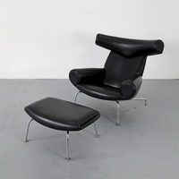 Mobilier de bureau ensemble chaise longue et pouf nordiques chaises en cuir marron pour salon chaise boeuf en cuir moderne design