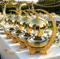 Plat de service de luxe en acier inoxydable Gold MoonShape 8L, chauffe-plats suspendu pour buffet, idéal pour hôtels, mariages, restaurants et traiteurs