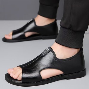 Sandalias de cuero con punta abierta para hombre, con suela de goma, entresuela de EVA, forro de malla, estilo playero, informales, para verano. - Product Image 3