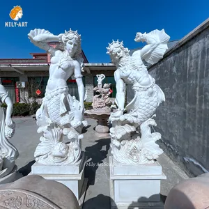 Antik yunan mitolojisinde beyaz mermer Poseidon ve Amphitrite heykeli